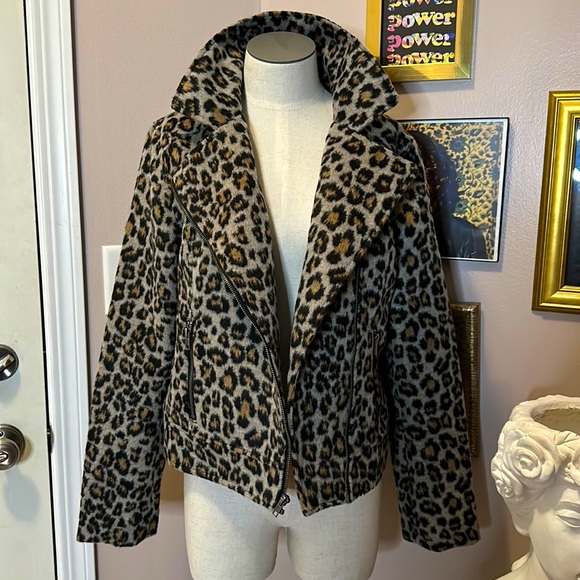 cupcakes & cashmere Jackets & Blazers - Cupcakes & Cashmere Leopard Moto Jacket
